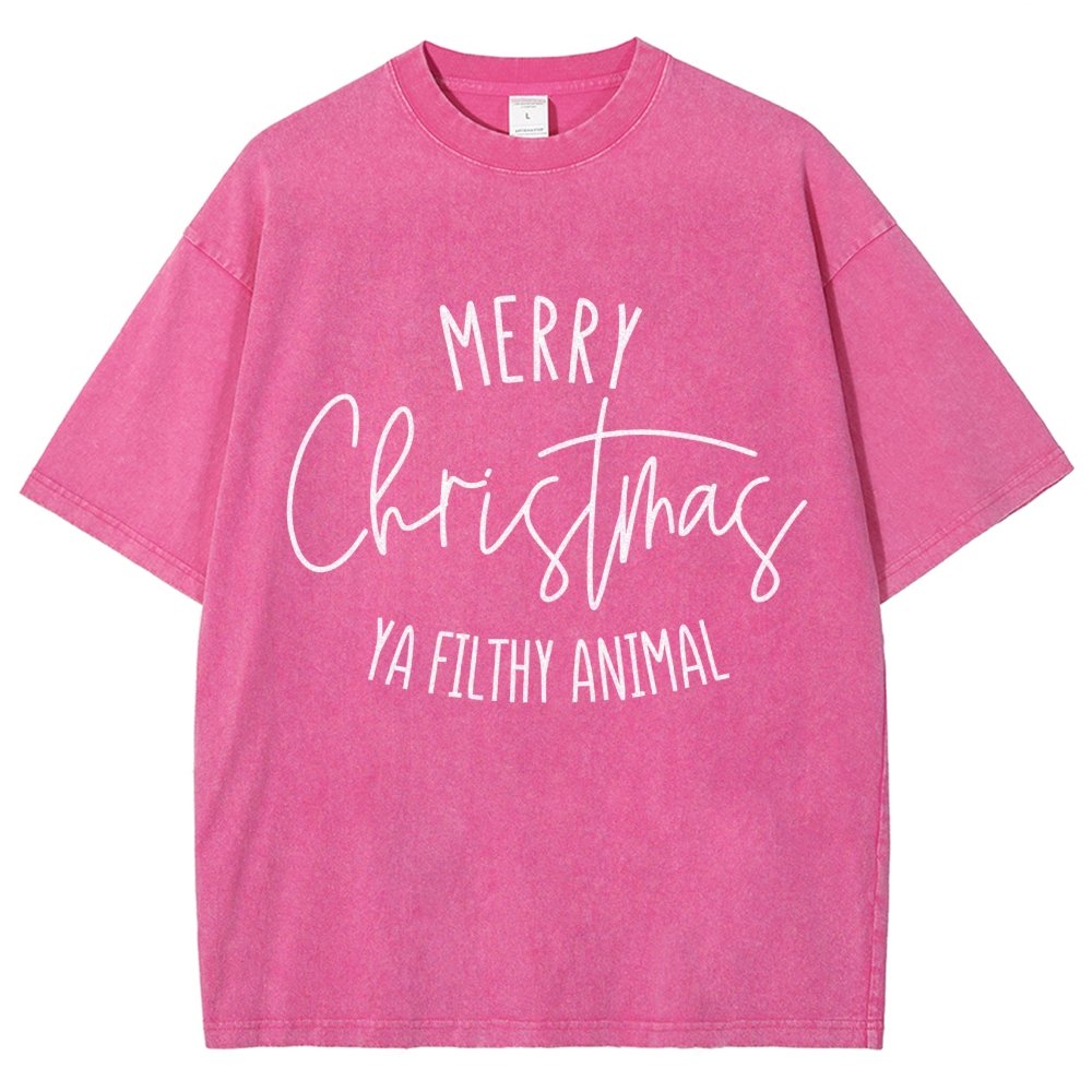Merry Christmas Ya Filthy Animal Vintage Distressed T-shirt