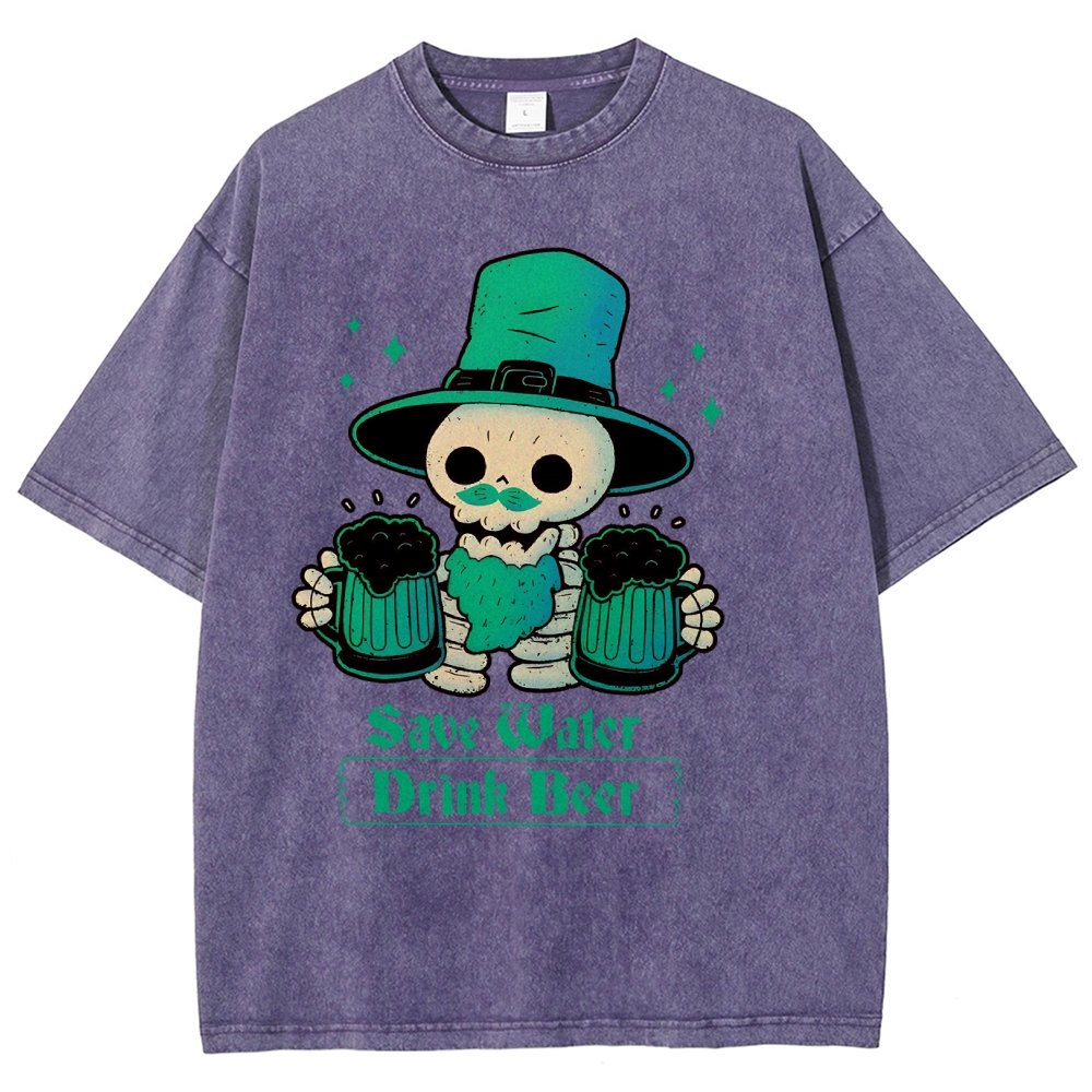 Skeleton St Patrick drinks Beer Vintage Distressed T-shirt