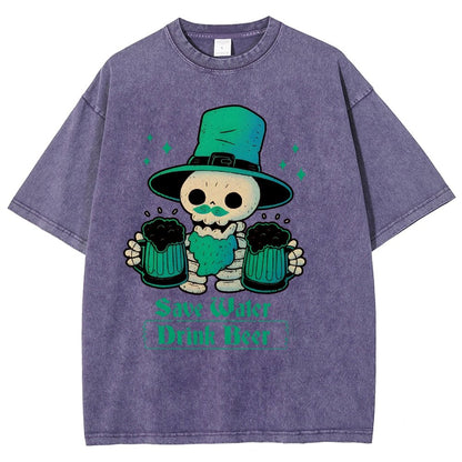 Skeleton St Patrick drinks Beer Vintage Distressed T-shirt