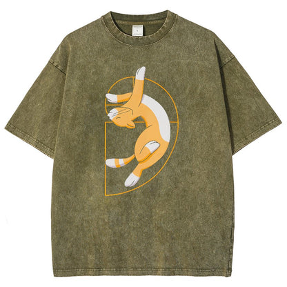 Fibonacci Spiral Cat Vintage Distressed T-shirt
