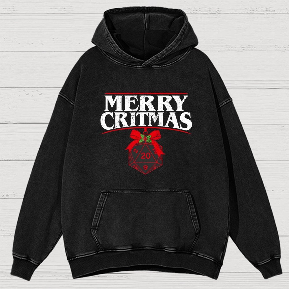 Merry Critmas D20 Holiday Vintage Distressed Hoodie