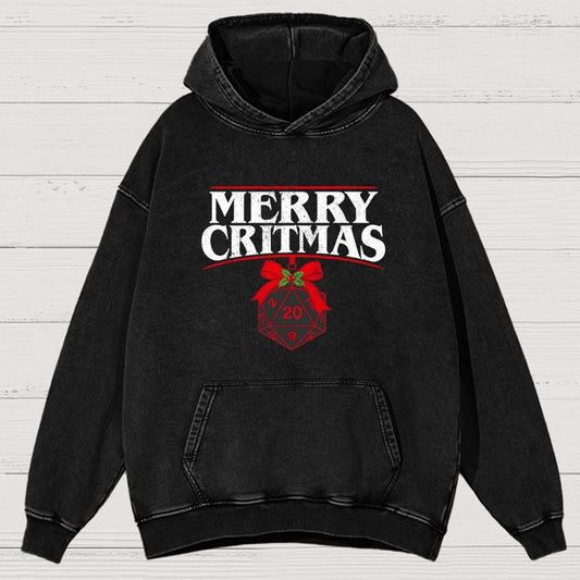 Merry Critmas D20 Holiday Vintage Distressed Hoodie