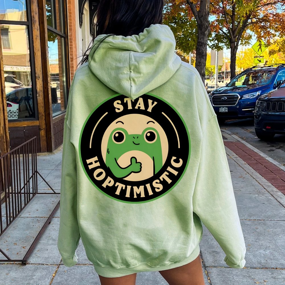 Stay Hoptimistic Printed Back Unisex Cotton Hoodie