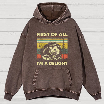 First Of All I'm A Delight Sarcastic Vintage Distressed Hoodie