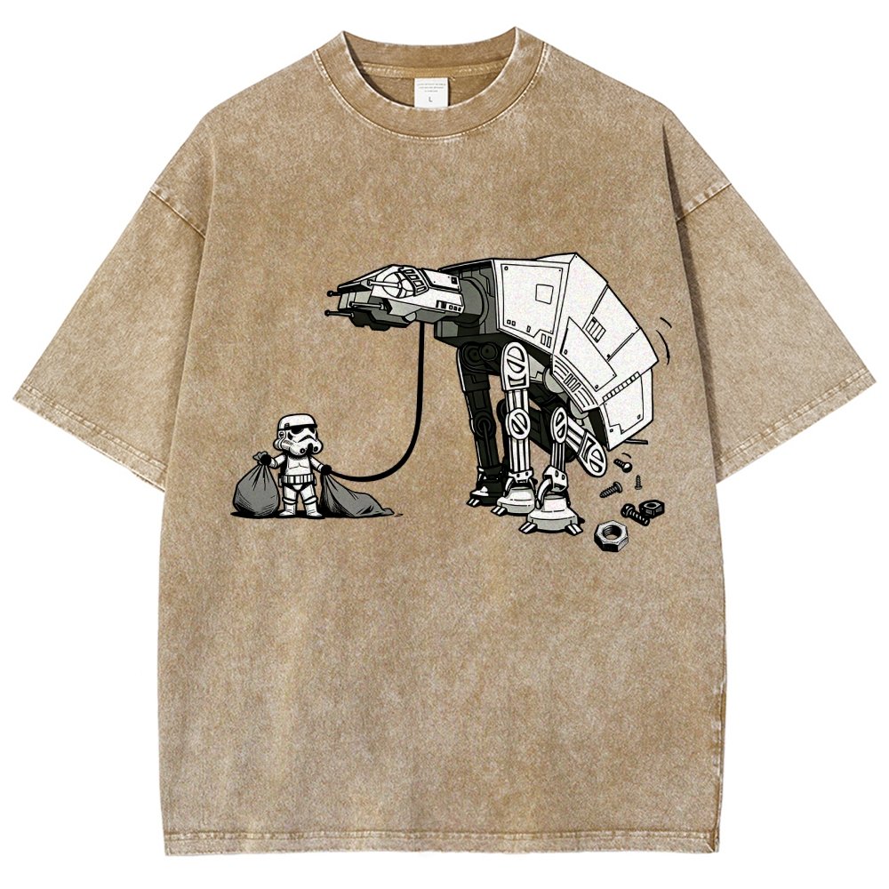 Picking Up Feces With A Huge Poop Bag Empire Robot Dog-Planet Battles Vintage Distressed T-shirt