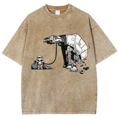 Picking Up Feces With A Huge Poop Bag Empire Robot Dog-Planet Battles Vintage Distressed T-shirt