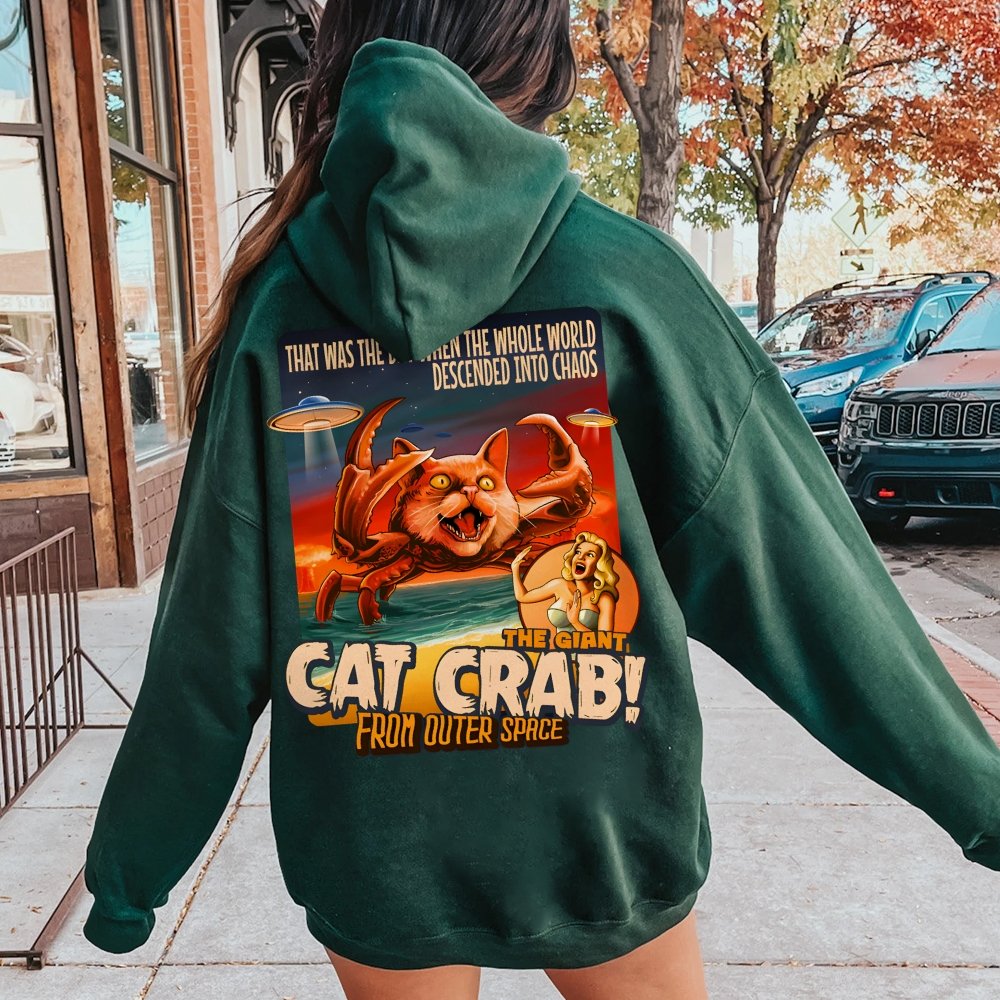 The Giant Cat Crab Geek Printed Back Cotton Hoodie
