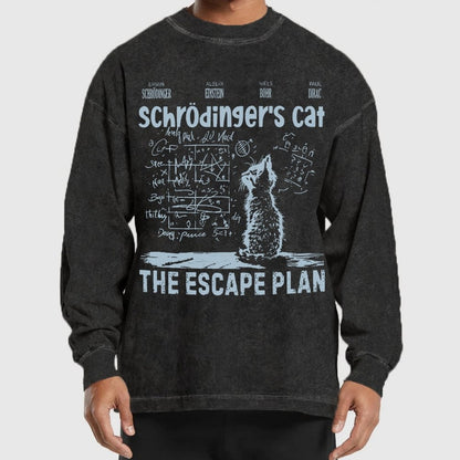 Schrodinger's Cat Escape Plan Interesting Physics Science Washed Long Sleeve Tee