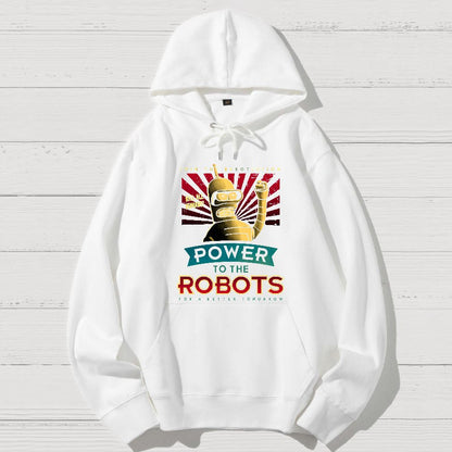 Power To The Robots Geek Cotton Hoodie