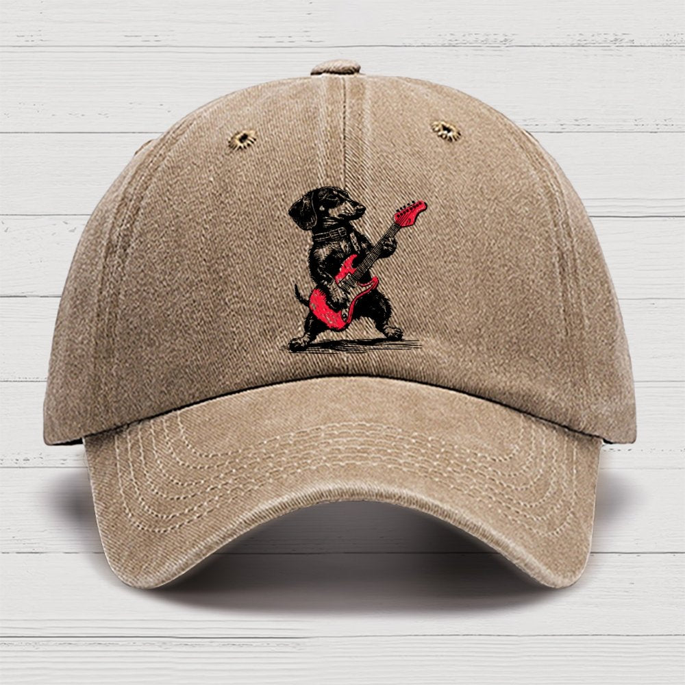 Dachshund Weenie Playing Guitar Cotton Hat
