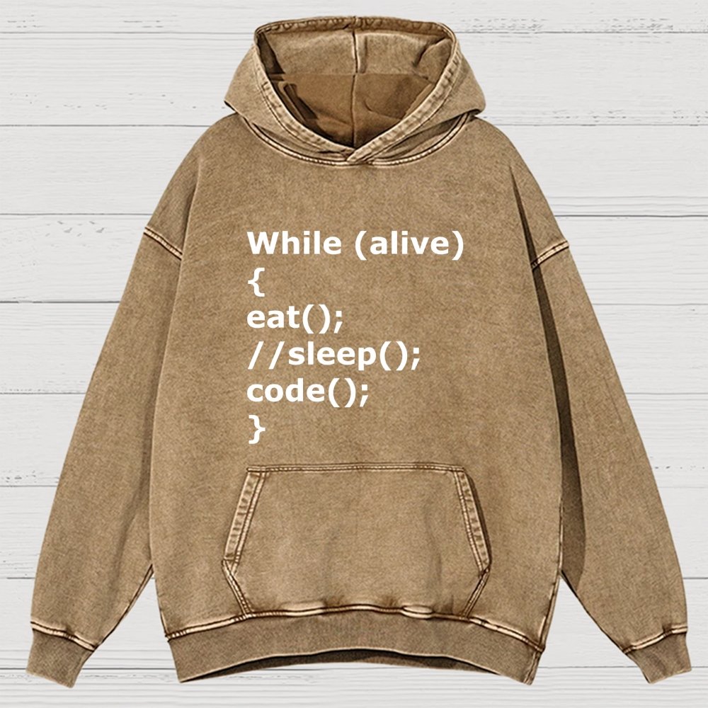 While Alive Eat No Sleep Code Vintage Distressed Hoodie