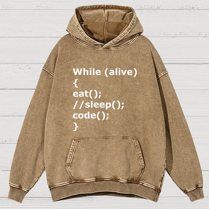 While Alive Eat No Sleep Code Vintage Distressed Hoodie