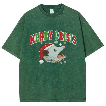 Merry Crisis Opossum Funny Christmas Vintage Distressed T-shirt