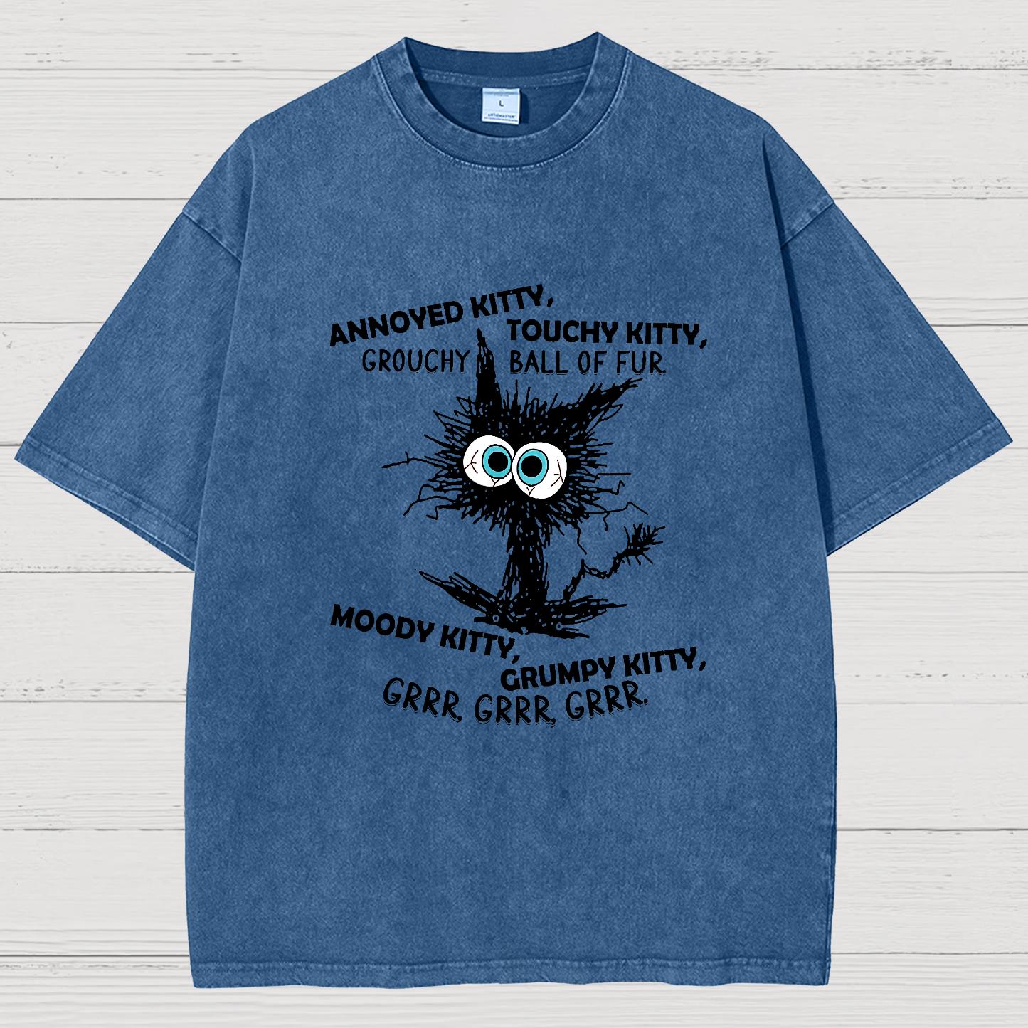 Annoyed Kitty Touchy Kitty Grouchy Ball Funny Vintage Distressed T-shirt
