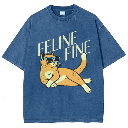 Feline Fine Vintage Distressed T-shirt
