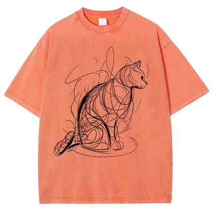 Cat Lines Vintage Distressed T-shirt