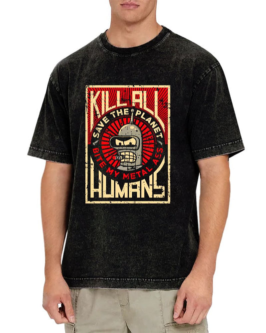 Save The Earth And Kill All Humans Nerdy Vintage Distressed T-shirt