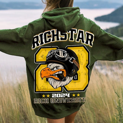 Vintage Rich Star Graphic Print Printed Back Cotton Hoodie