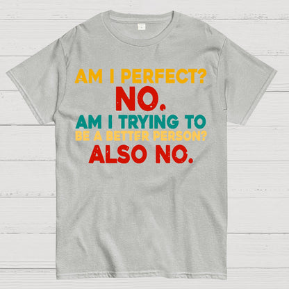Am I Perfect No Am I Trying To Be A Better Person Also No Funny Quote Geek T-Shirt