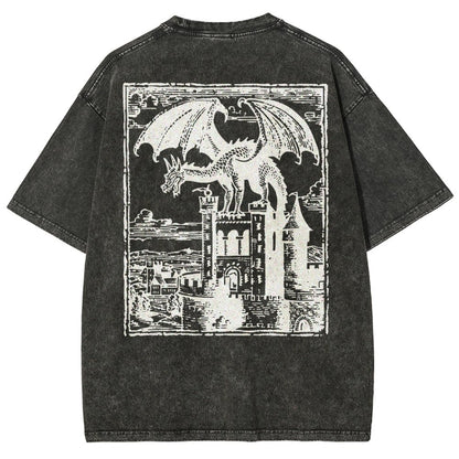 Dragon Vintage Dark Art Graphic Washed T-Shirt