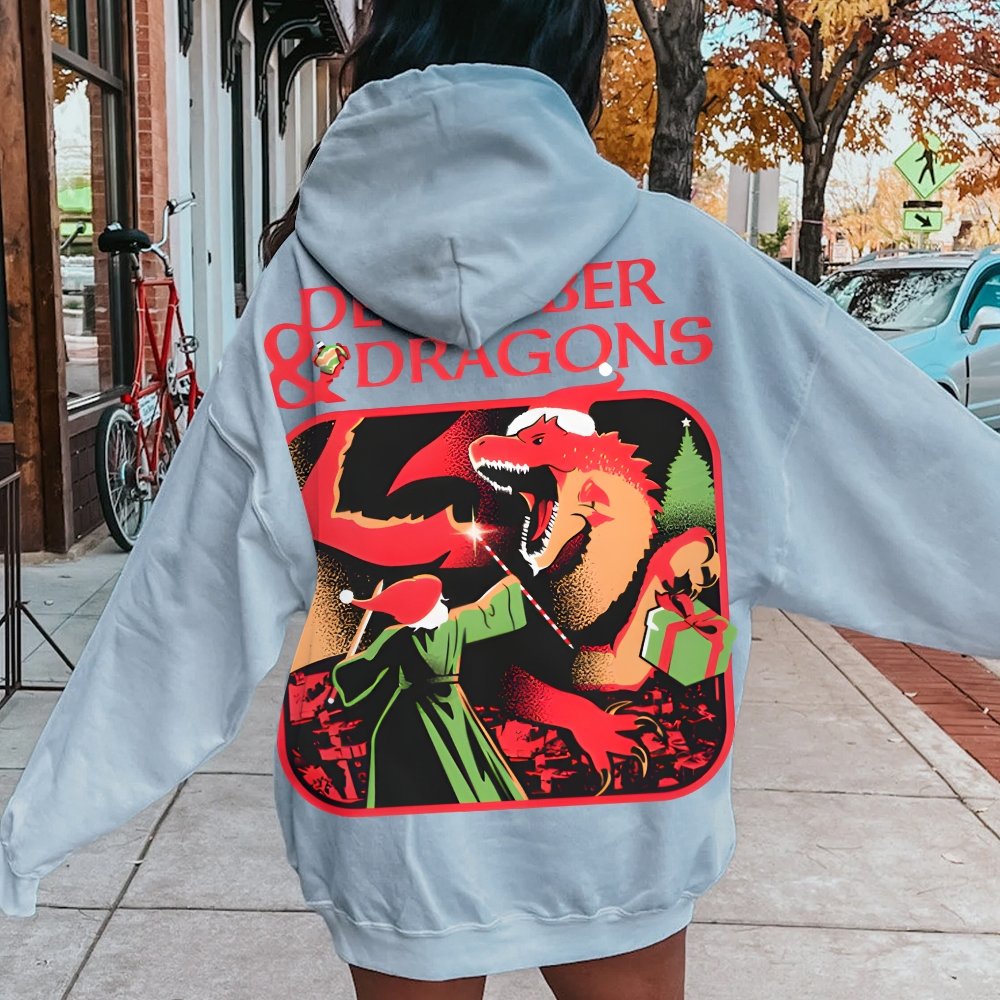 December & Dragons Printed Back Cotton Hoodie