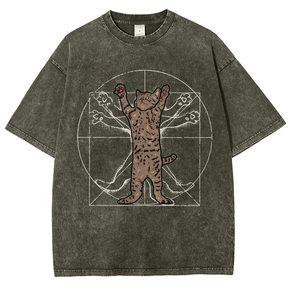 vitruvian cat Vintage Distressed T-shirt