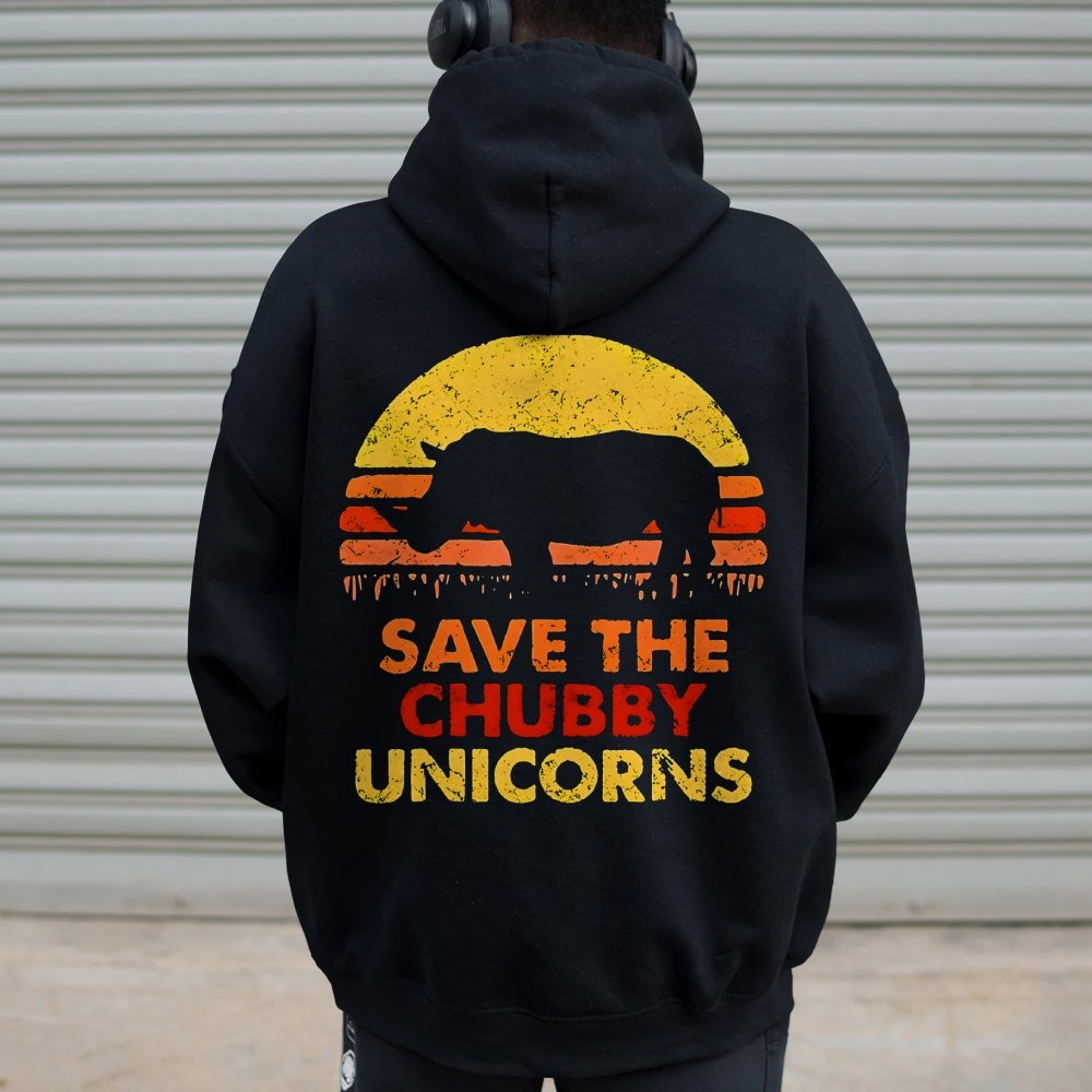 Save The Chubby Unicorns  Printed Back Unisex Cotton Hoodie