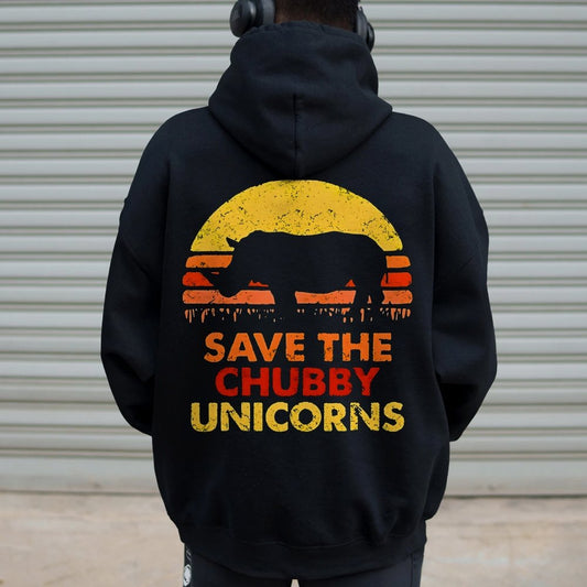 Save The Chubby Unicorns  Printed Back Unisex Cotton Hoodie