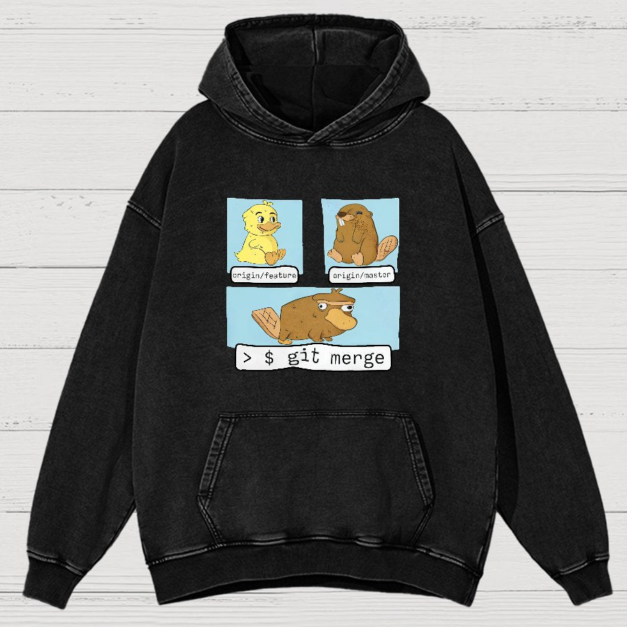 Git Merge Programmer Vintage Distressed Hoodie