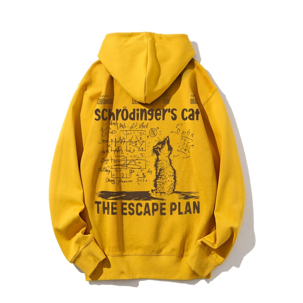 Schrodinger's Cat Escape Plan Interesting Physics Science Printed Back Cotton Hoodie