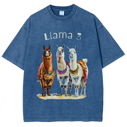 3 Llama Vintage Distressed T-shirt