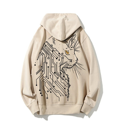 Cat Printed Back Cotton Hoodie