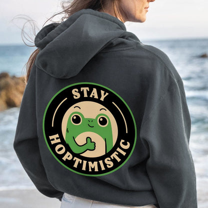 Stay Hoptimistic Printed Back Unisex Cotton Hoodie