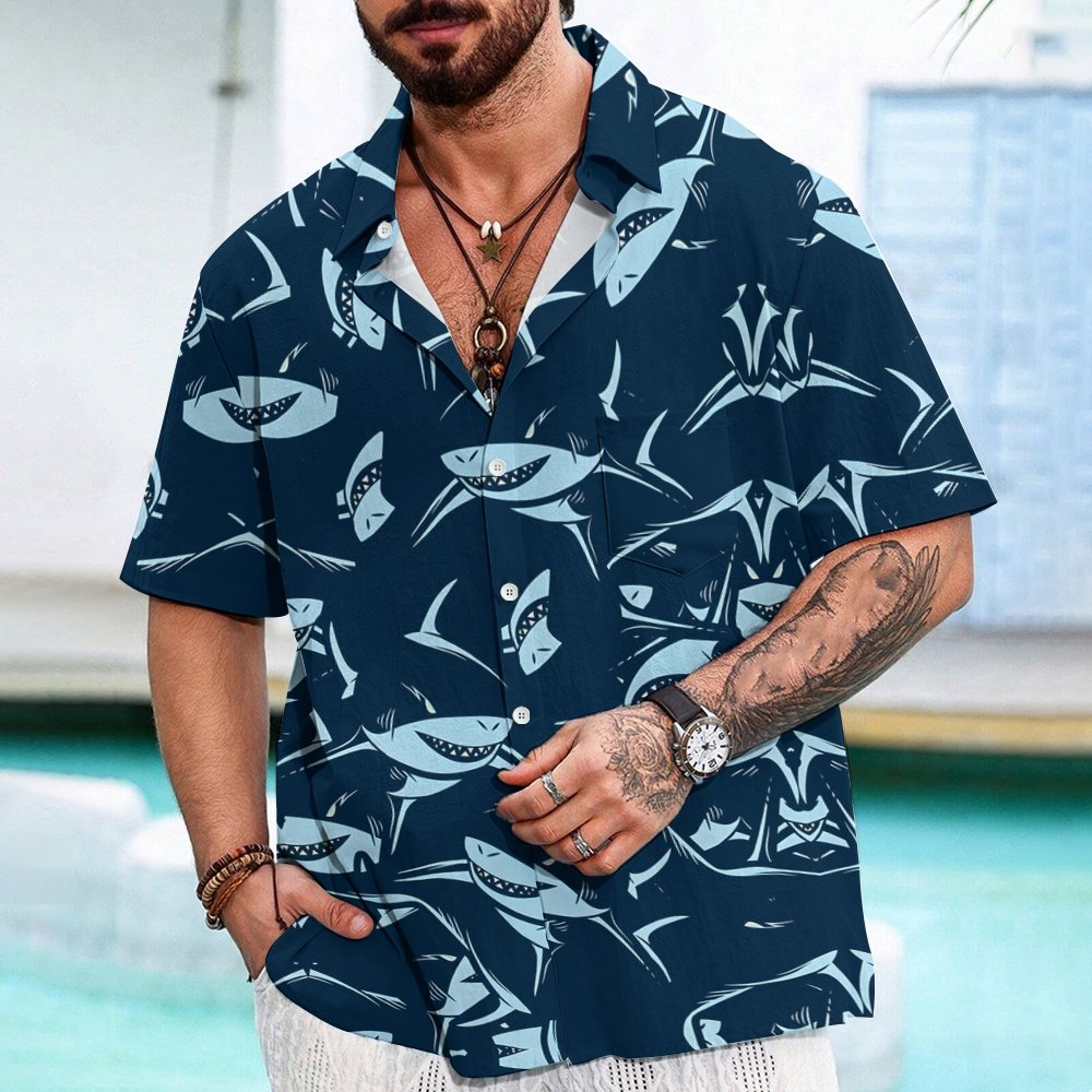 Shark Art Printed Geek Hawaiian Shirt