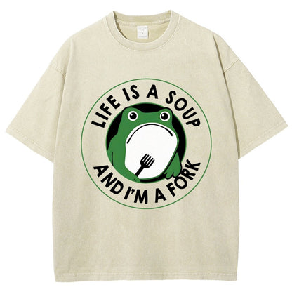 Life Is Soup and I'm a Fork Frog Vintage Distressed T-shirt