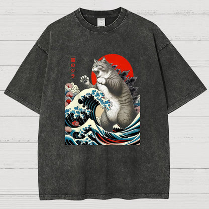 Catzilla Cat Japanese Art Vintage Distressed T-shirt