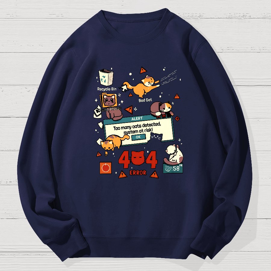 Too Many Cats 404 Alert Geek Cotton Sweatshirt