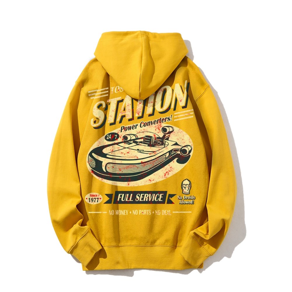 Classic Printed Back Cotton Hoodie with a Fictitious Location Design