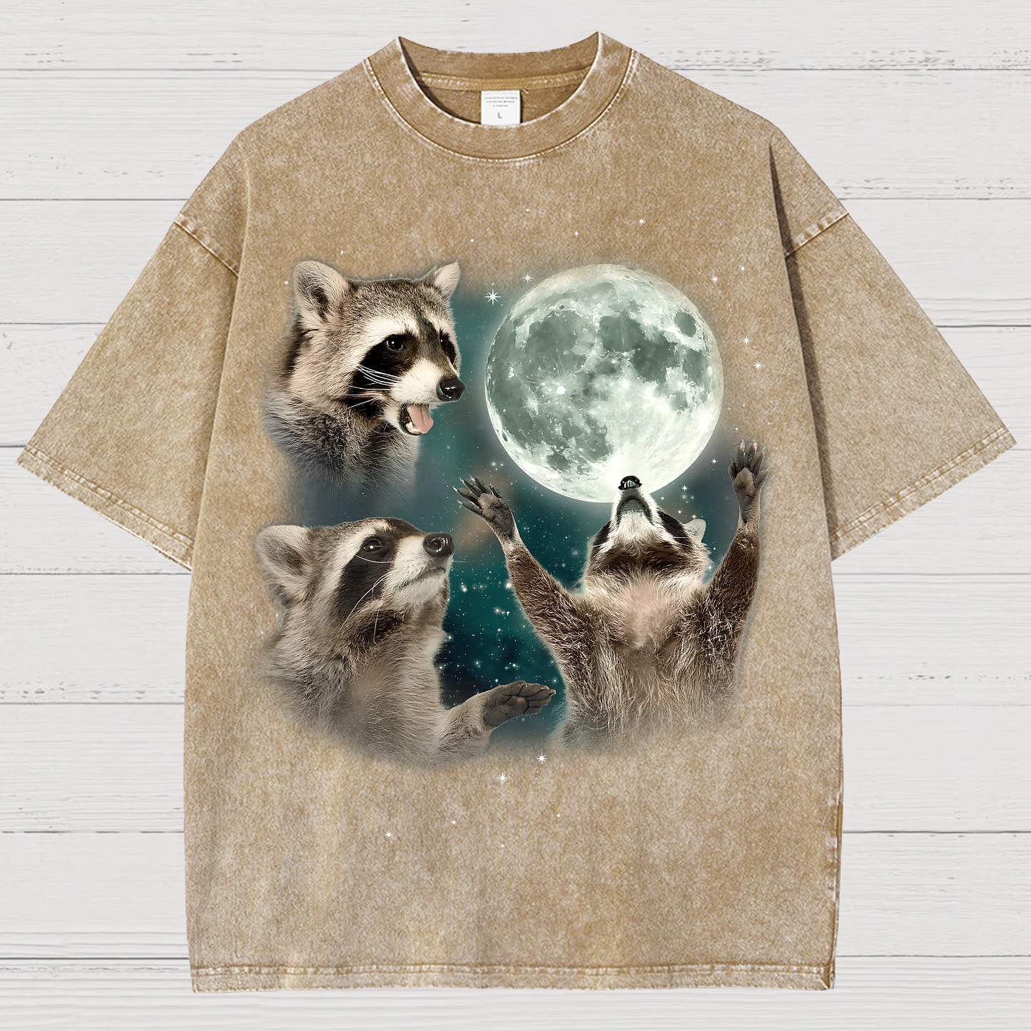 Three Raccoons Moon Vintage Distressed T-shirt