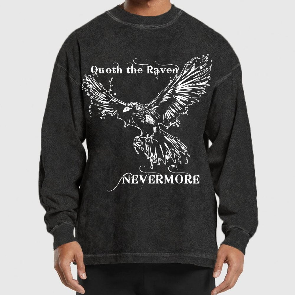 Quoth the raven Nevermore Washed Long Sleeve Tee