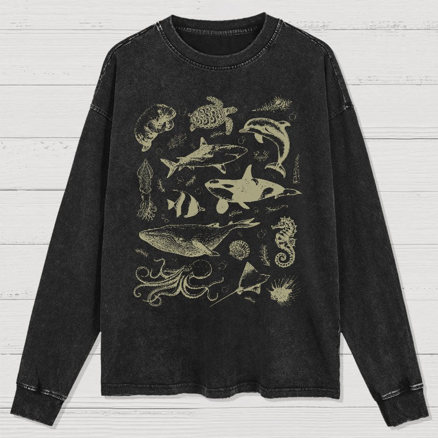 Vintage 90s Tattoo Sea Animal Washed Long Sleeve Tee