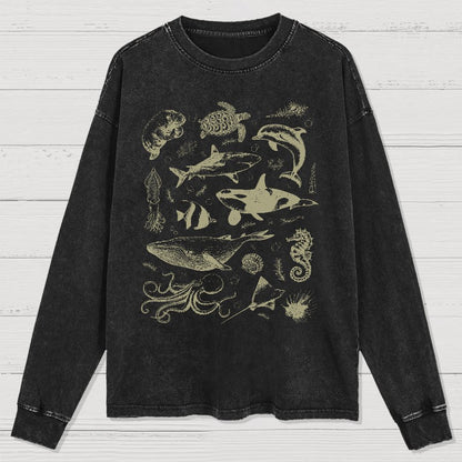 Vintage 90s Tattoo Sea Animal Washed Long Sleeve Tee