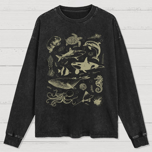 Vintage 90s Tattoo Sea Animal Washed Long Sleeve Tee