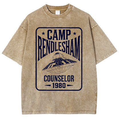 Camp Rendlesham Counselor 1980 UFO Vintage Distressed T-shirt