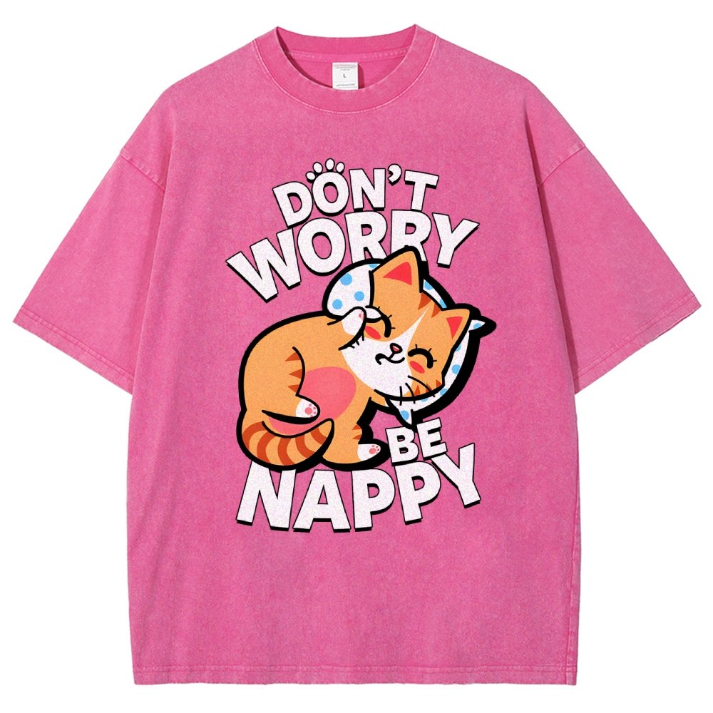 Cute Kawaii Pet Cat Don't Worry Vintage Distressed T-shirt