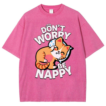 Cute Kawaii Pet Cat Don't Worry Vintage Distressed T-shirt