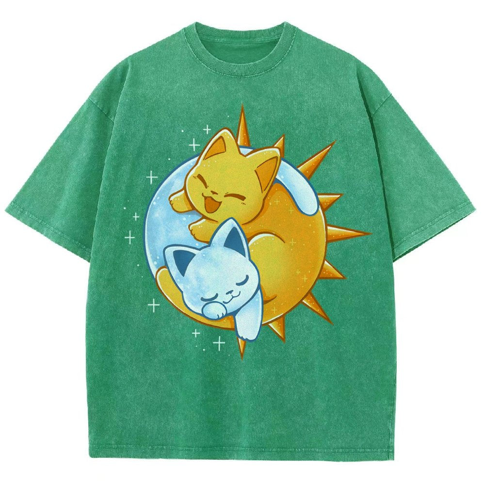 Sun Moon Kittens Vintage Distressed T-shirt