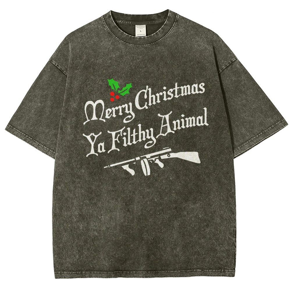 Merry Christmas Ya Filthy Animal Vintage Distressed T-shirt