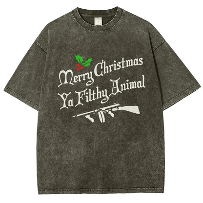 Merry Christmas Ya Filthy Animal Vintage Distressed T-shirt