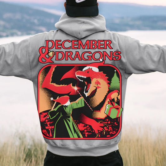 December & Dragons Printed Back Cotton Hoodie